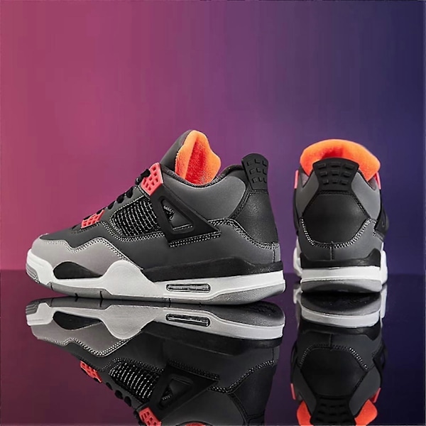 (A4 Svart Grå 6 UK) Bebetter Herr Air 4 Retro Klassiska Skate Skor - Svarta Fitness Träningsskor för Basket Casual Sneakers 6 UK