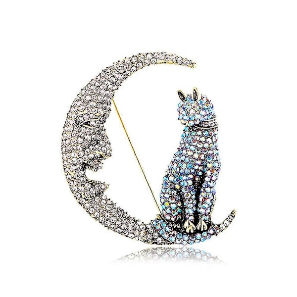 Vintage AB Crystal Kitten Kuunsirppi Hieno Ylisuuri Rintakoru Neula Lahja Naisille
