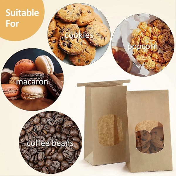 50-pack Fönsterpapperspåsar - Plåtförslutning Kaffe/Kakor Förpackning
