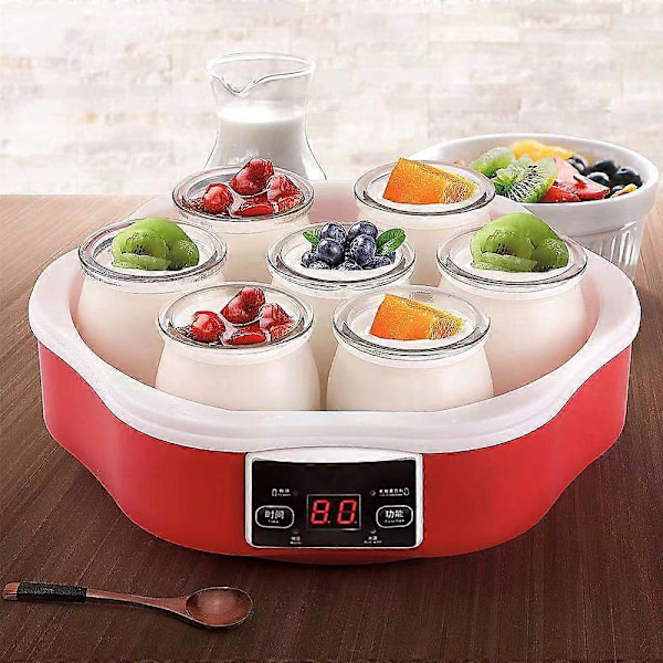 Kompakt yoghurtmaskine med 7 glas, 100% BPA-fri, perfekt til hjemmelavet yoghurt