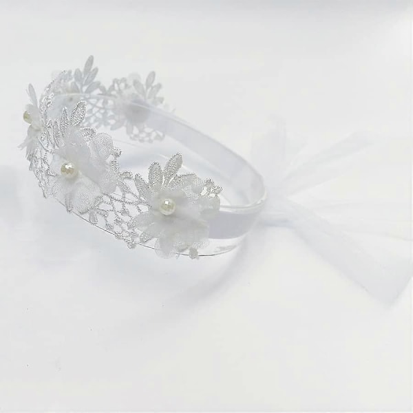 1 stk. Nyfødt spedbarn småbarn baby jenter blonde perle blomst bånd pannebånd myk elastisk sløyfe knute hårbånd (hvit perleblomst)