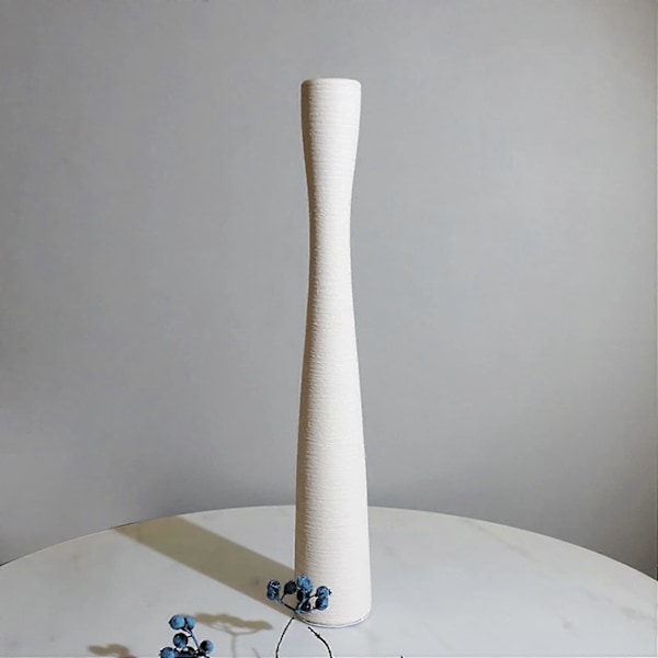 Vit Modern Minimalistisk Hög Tunn Keramisk Vas för Vardagsrum 51 cm Hög