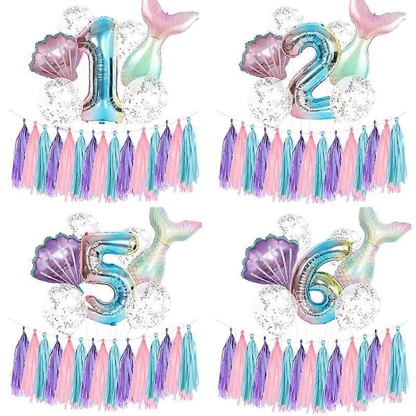 Sjöjungfru 5-års Kalas Dekorationer för Flickor - Siffra 5 Ballong, 12 Tum med Fem Banner | Sjöjungfru Födelsedagsdekorationer för Flickor 5 | Sjöjungfru Kal