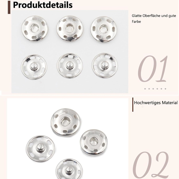 12 sæt 21 mm metal trykknapper til tøj, håndtasker, DIY