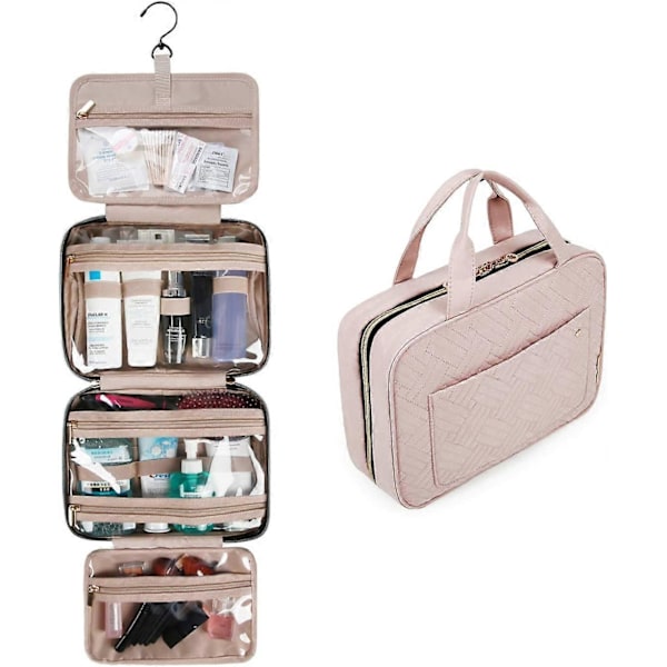 Hængende Toilettaske (Pink), Gennemsigtig Dame Toilettaske til Makeup og Toiletartikler