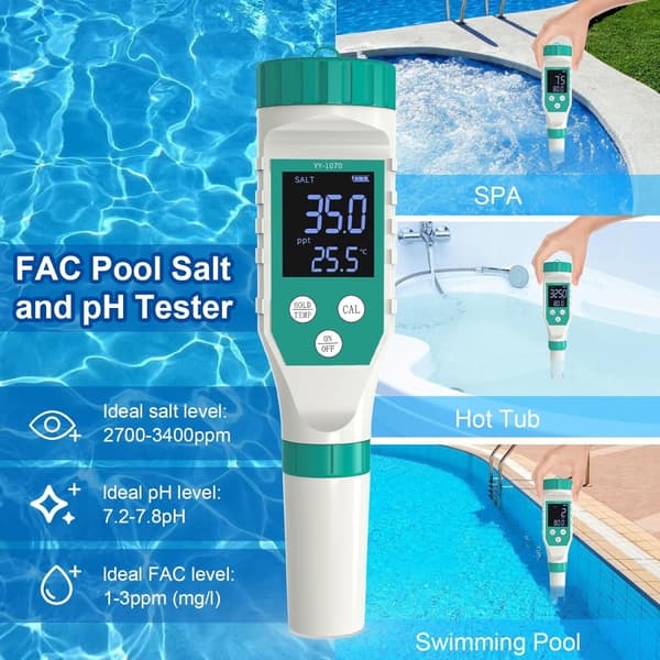 7 i 1 PH/Fritt klor/ORP/EC/TDS/Salt/Temp PH-mätare Pool Salinitetstestare IP67 Vattentät för akvarium