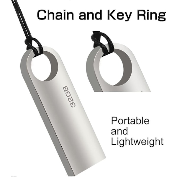 USB-muistitikku 32GB, Mini USB-muistitikku 32GB USB 2.0 -muistitikku Cle USB 32GB koukulla kannettavalle/PC:lle/autolle jne. Hopea