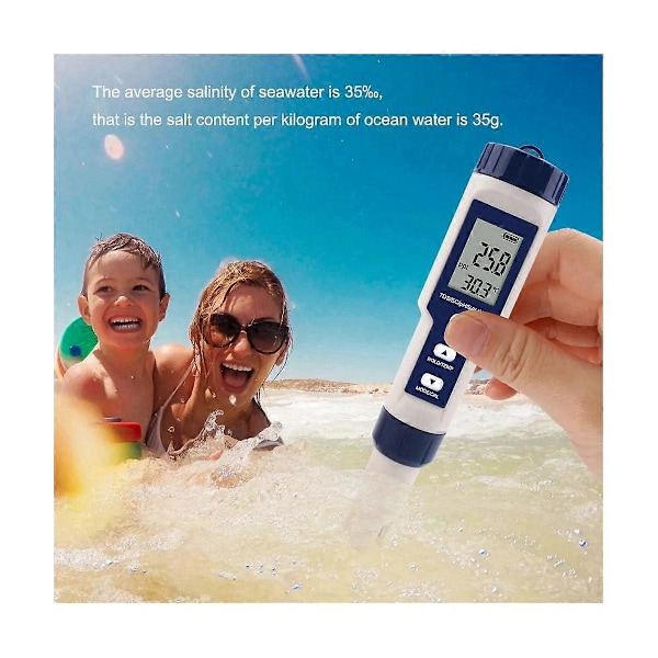 5 i 1 TDS/EC/PH/Salinitet/Temperaturmåler Digital Vannkvalitetsmonitor Tester for Bassenger, Drikkevann
