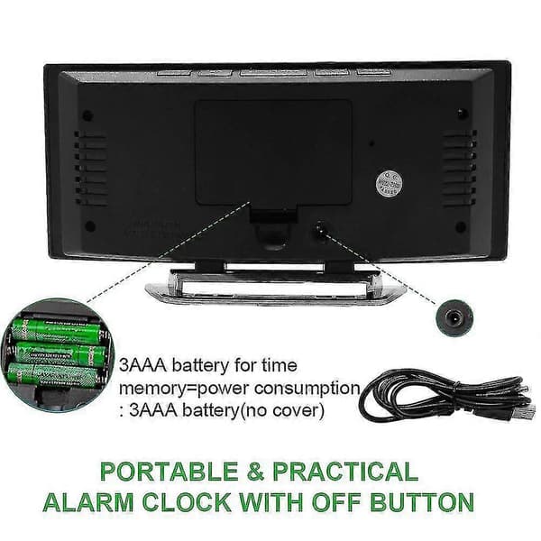 Digital vekkerklokke, bordklokke, buet LED-display, for barn