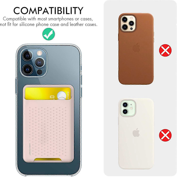 (Rosa) Sterk Selvklebende Kortholder Mobiltelefon ID-Kortholder Silikon Lommebok Kompatibel med iPhone 12