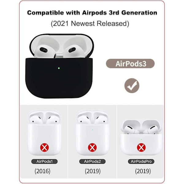 6 stk. Svart Silikonetui Kompatibelt med Airpods 3, Beskyttelsesdeksel for Airpods 3 2021-generasjon, ultratynt, mykt beskyttelsesetui for Airpods 3, Vis