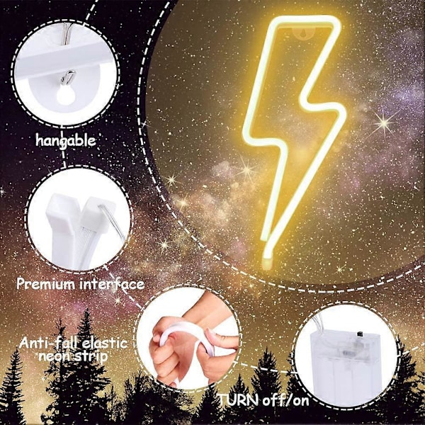 Neon Lys Skilt, USB eller Batteridrevet Varmhvit LED Lyn Neon Skilt for Soverom, Barnerom, Stue