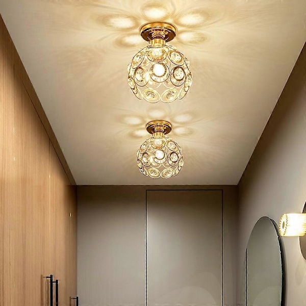 Svart Moderne Hvit Krystall Taklampe, E27 Semi Flush Mount Mini Krystall Lysekrone Egnet for Innendørs Belysning, Stue, Veranda, Gang