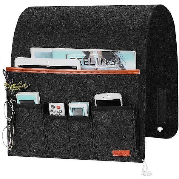 Fåtölj Armstödsficka, Hängande Stol Caddy Organizer i Filt, Soffa Fjärrkontrollhållare med 5 Fickor för Telefon, iPad, Tidningar, Glasögon, Kablar