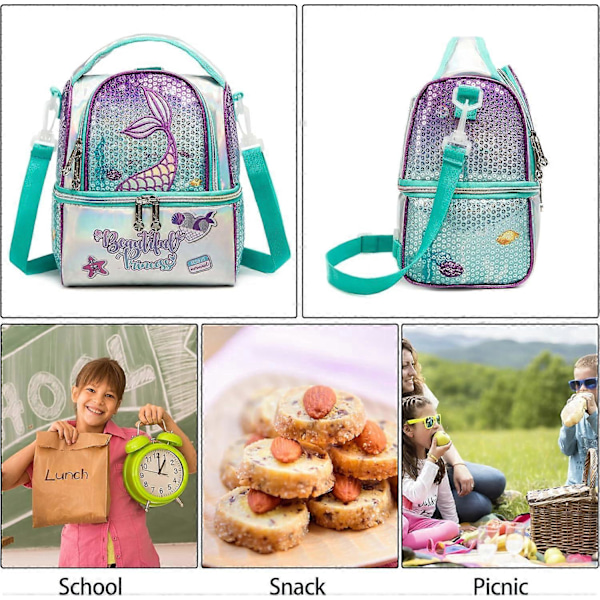Isolerad Lunchväska med 2 Fack - Justerbar Rem för Skola/Resa