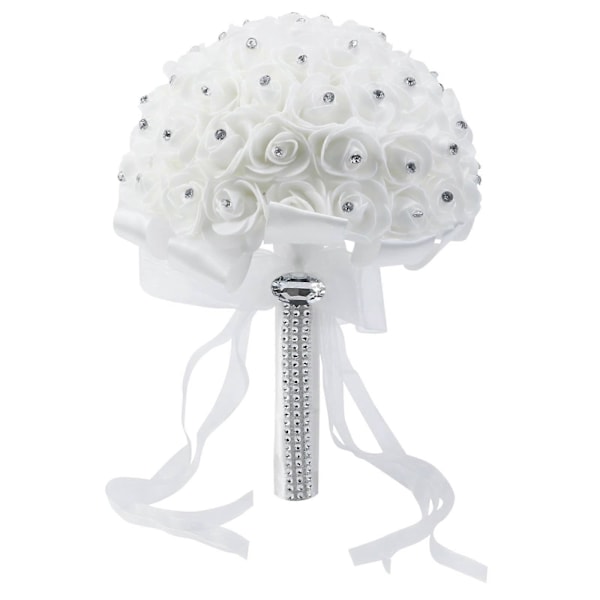 7.5\" Brudebukett med Rhinestone - Bryllupsblomster i silke med bånddetaljer