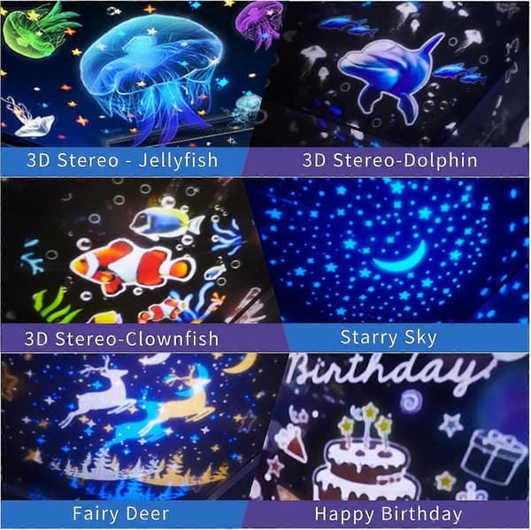 Ocean Starry Sky Projektion, Natlampe Projektion til Børn, 360 Graders Rotation