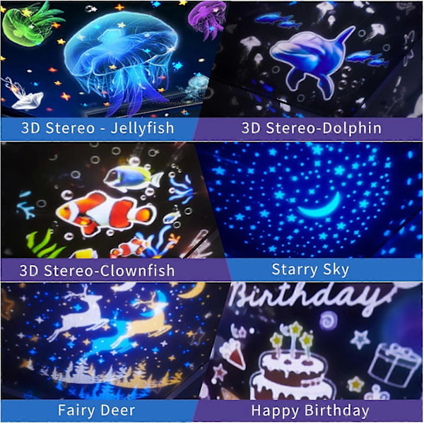 Ocean Starry Sky Projektion, Nattlampa Projektion för Barn, 360 Graders Rotation