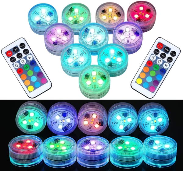 Mini undervannslys RGB flerfarget 10 stk vanntett