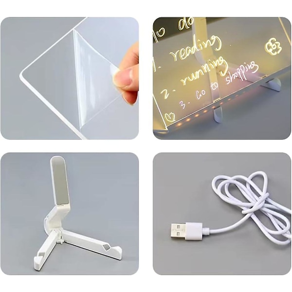 Klar Akryl Whiteboard för Skrivbord LED Meddelandetavla 30 x 20 cm