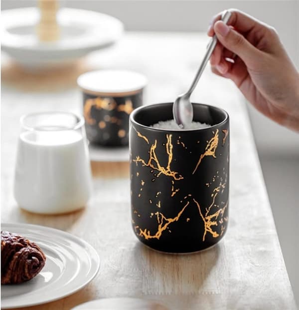 Keramisk förvaringsbehållare med lock, lufttät, 810 ml, sockerskål, kaffeburk