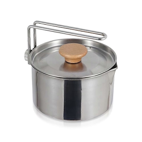 Campingkastrull i rostfritt stål med lock, avtagbart handtag, 1L/34oz