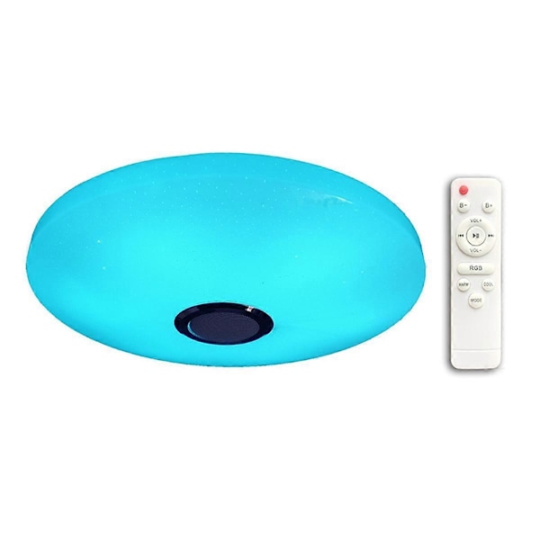 12 tommers taklampe med fjernkontroll og RGB Bluetooth-høyttaler, 24W LED innfelt dusjlampe EU-plugg