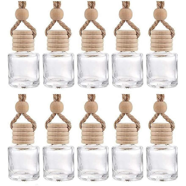 10-pack Bilhängande Diffuser Glas Parfymflaskor Tomma Luftfräschare Diffuser Flaska Hänge Olja Parfym Aromaterapi Flaska Ornament Dekor (Rund)