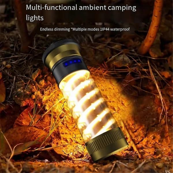 Multifunksjonell Utendørs Campinglampe - Høy Kapasitet, Dobbel Spiral, Stemningsbelysning, Bærbar