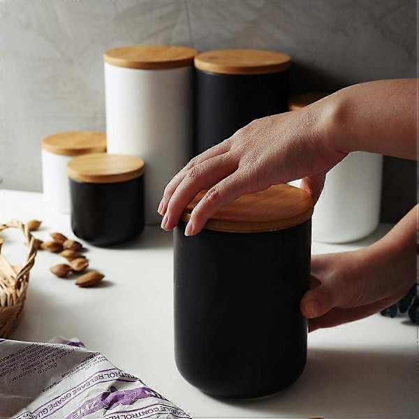 1 Burk Matförvaringsburk med Modern Design Lufttät Försegling Bambulock för Löst Te Kaffe Kryddor Nötter Snacks Förvaring 1000ml