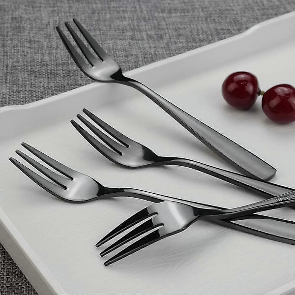 16 Dele Rustfrit Stål 3-Tandet Sort Dessertgaffel til Appetizer