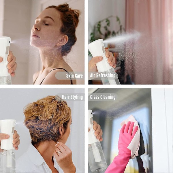 Kontinuerlig Sprayflaska 200 ml (Klar Vit-2 Pack), Mister Sprayflaska för Hår, Fin Mist Vattensprayflaska för Salonger, Hårstyling, Växter