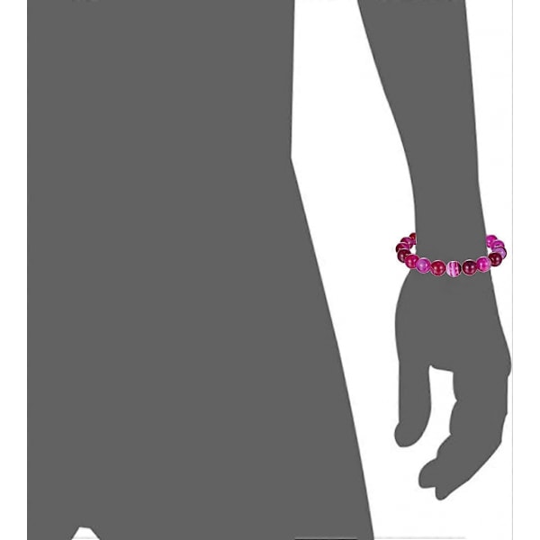 Fuchsia Stribet Agat Armbånd Glat Rund Størrelse 8mm 7,5\" længde