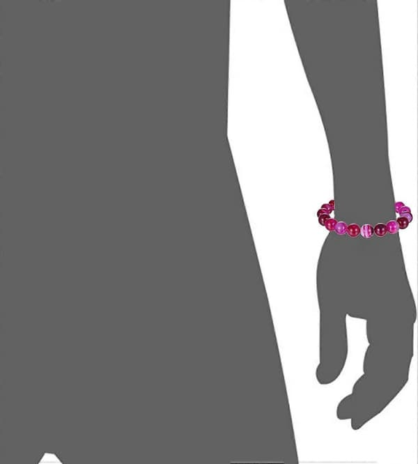 Fuksia Raidallinen Agaatti Rannekoru Sileä Pyöreä Koko 8mm 7.5\" pituus