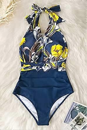 Dam Baddräkt V-ringad Omlottstil Färgblock Elegant Baddräkt 1 Del