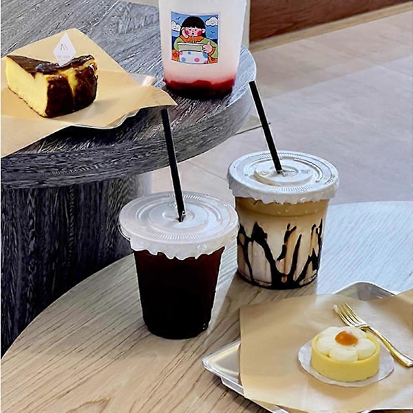 (JWDd) 100 stk. 360 ml plastikkopper med flade låg, ideelle til iskaffe og smoothies