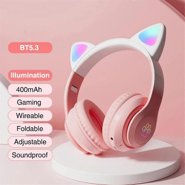 Søte Katte Gradient Trådløse Headset LED Lys Lilla