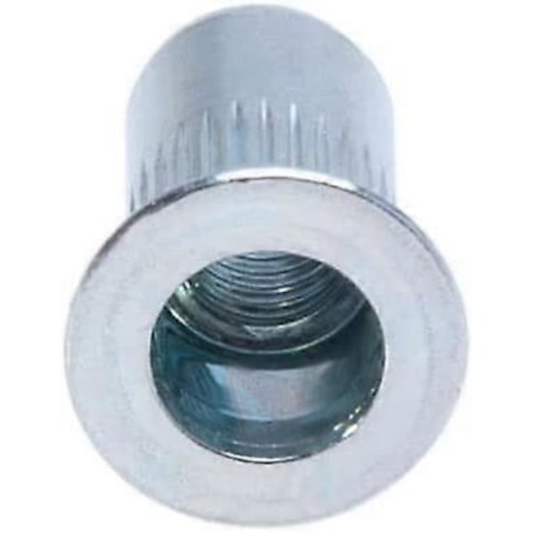 M6 blindkrympehylse, forsenket hode, riflet rundt skaft, åpen gjenget innsats, 6mm riflet sinkbelagt stål, blindmutter for stål, legering, kobber, plast, fi