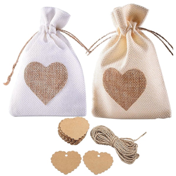 40-pack 4\"x6\" hjärtformade säckvävspåsar, med DIY-etiketter, för Alla hjärtans dag