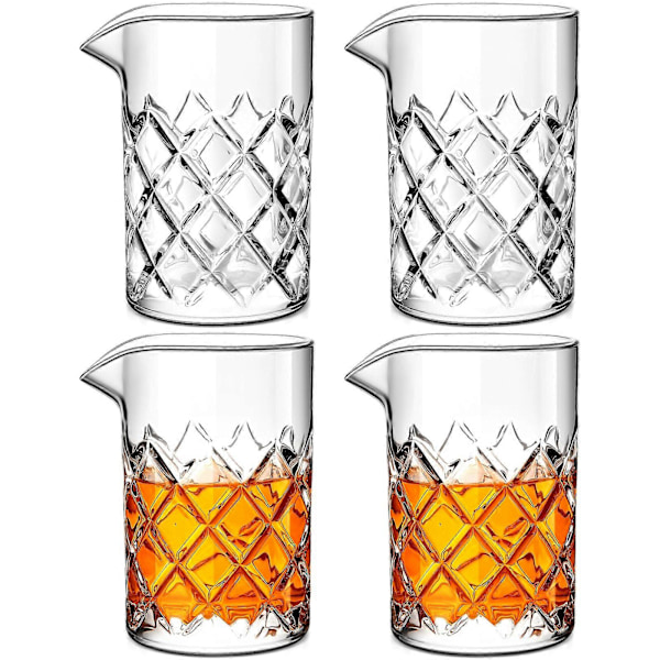4 stk. Krystal Cocktail Mixing Glas med Tyk Bund og Sømløst Design til Hjemmebartender 50 cl