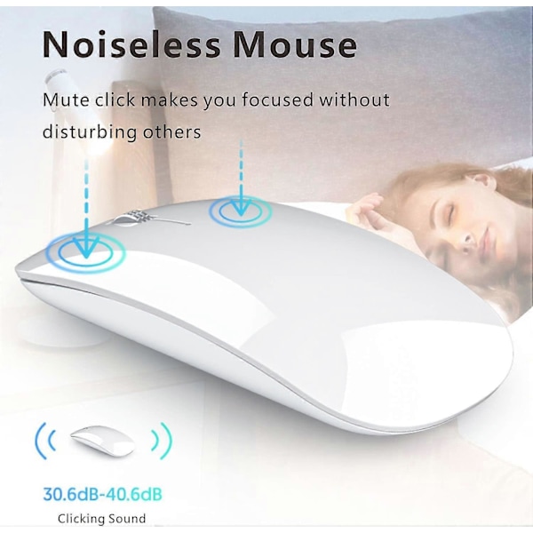 Bluetooth-mus, Trådløs Tri-Mode Mus (BT5.1+ BT5.1+ USB) Bærbar Bluetooth Stille Oppladbar Mus for Mac/Datamaskin/Linux/Android