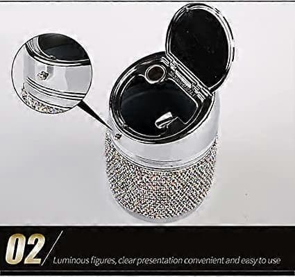 Vit Bilaskkopp med avtagbar design, Askkopp med lock, Glittrande Strass Glitter Bärbar Bilaskkopp, Rökfri bilaskkopp