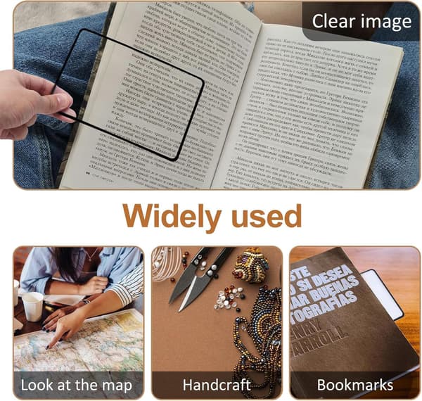 Styck 3X Fullsidesläsförstoringsglas, Stort och lätt rektangulärt förstoringsglas