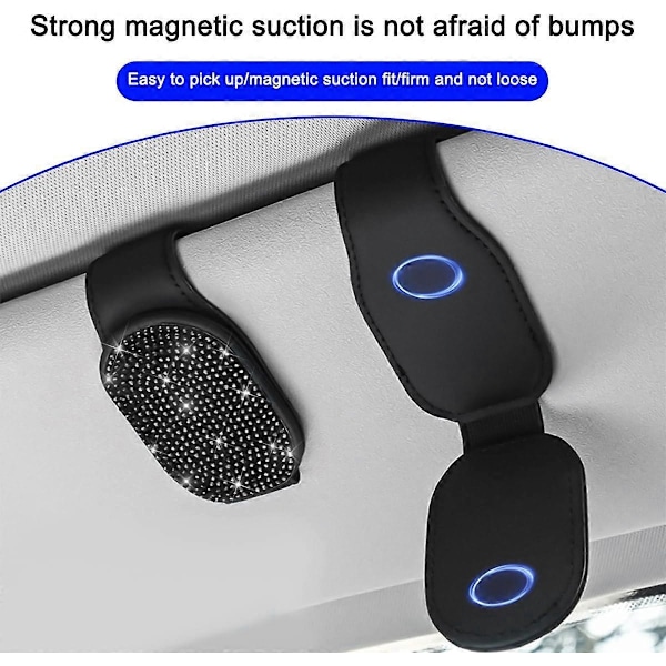 Par Bling Solbrilleholdere til Bil Solskærm Magnetiske Læder Brille Organizer Clips