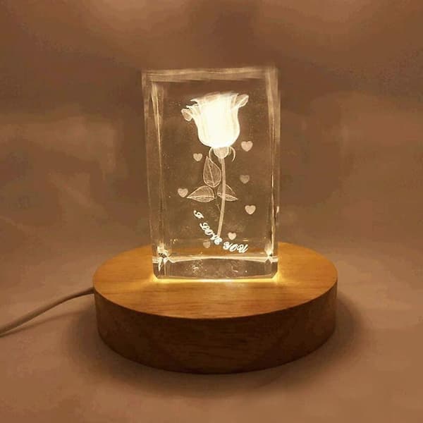 4\" LED Tre Display Base for Krystaller Glasskunst, Fargerik Lys Krystall Display Base Stativ med 6 LED