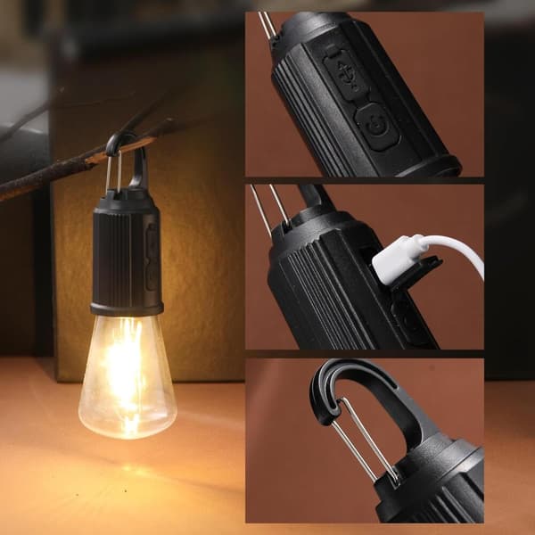 2 STK Oppladbare Campinglys, Vanntette LED Teltlys med USB-kabel, 3 Moduser Hengende Campinglykt, Hengelampe for