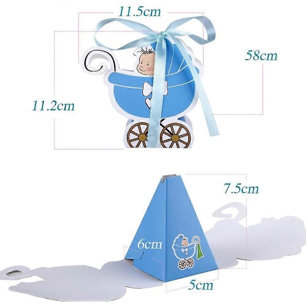 48 st Dop Presentaskar Barnvagn Form Papper och Band Ask Presentask Godisask med Pojke Flicka Bordsdekoration för Baby Shower Bröllop Baby Sho