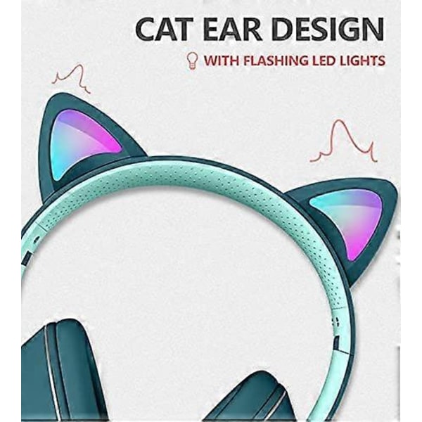 Kablet LED Katteøre Headset Gaming Headset for Voksne og Tenåringer, Justerbart Polstret Hodebånd, Avtakbar Mikrofon, Støyreduksjon og RGB-lys (Svart, US