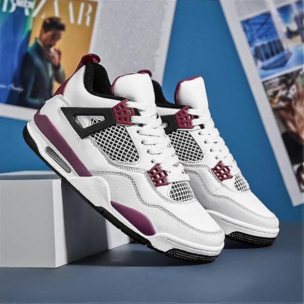 (A4purple Vit 9.5 UK) Bebetter Herr Air 4 Retro Klassiska Skate Skor - Svarta Fitness Träningsskor för Basket Casual Sneakers 9.5 UK