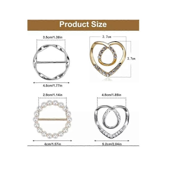 (Gyllene rund pärla) 4 st Scarves Ring Clip T-shirt Clip Kläder Hörn Knuten Knapp för Kvinnor